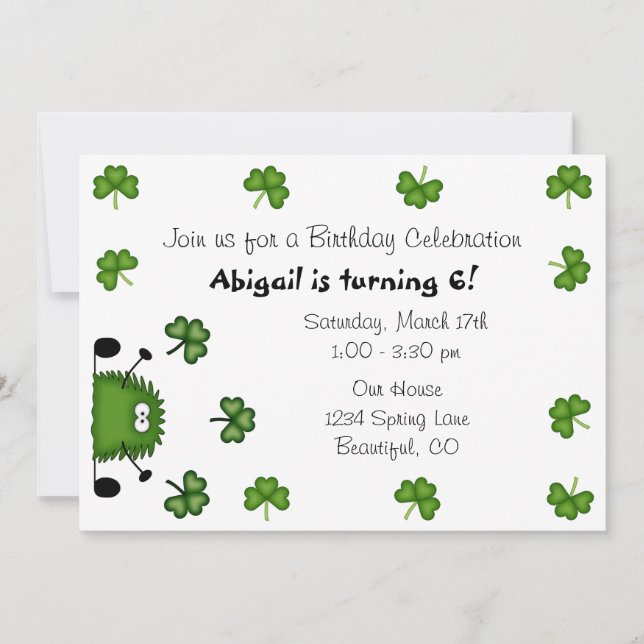Cute Clovers Irish St Patrick's Day Birthday Invitation (Front)