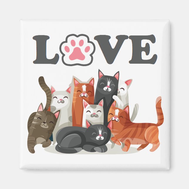 Cute Clowder of Cats Illustration with LOVE Magnet (Front)