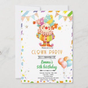 Cute clown birthday party invitation