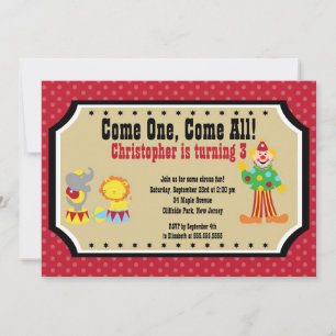 Cute Clown Circus Birthday Party Invitations