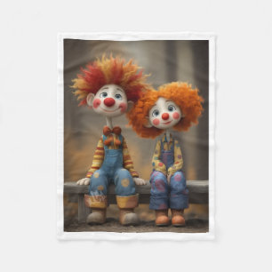 Cute Clown Couple on Bench Cosy Fleece Blanket