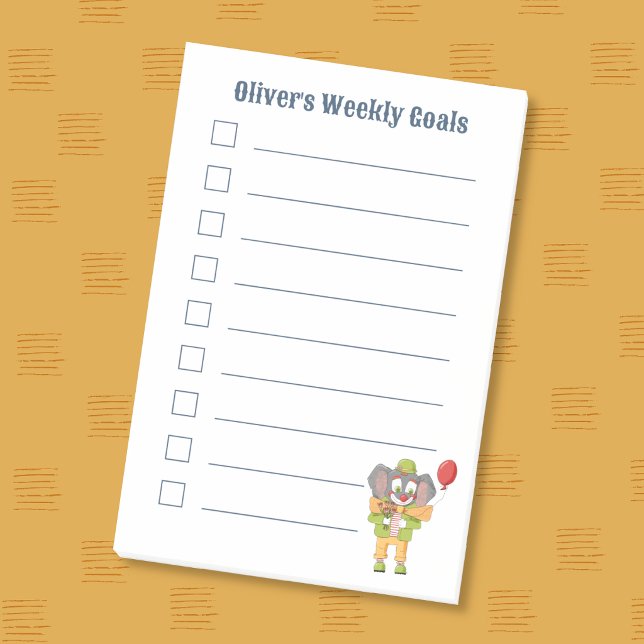 Cute Clown Elephant Kid Goals Notes (Cute clown elephant kid weekly goals sticky notes .)
