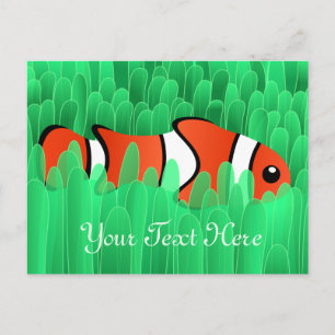 Cute Clown Fish and Beautiful Green Sea Anemone Postcard