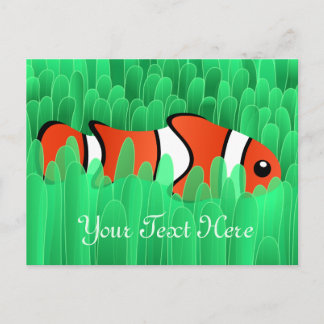Cute Clown Fish and Beautiful Green Sea Anemone Postcard
