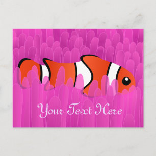 Cute Clown Fish and Beautiful Pink Sea Anemone Postcard
