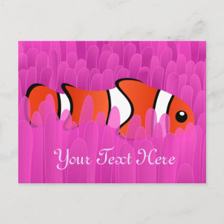 Cute Clown Fish and Beautiful Pink Sea Anemone Postcard