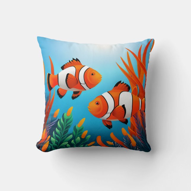 Cute Clownfish In Seaweed Cushion (Front)