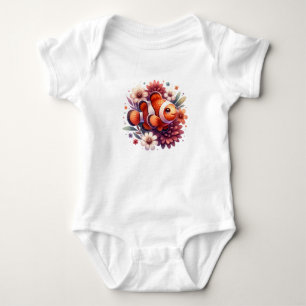 Cute Clownfish with Flowers Ocean Animal Art for Baby Bodysuit