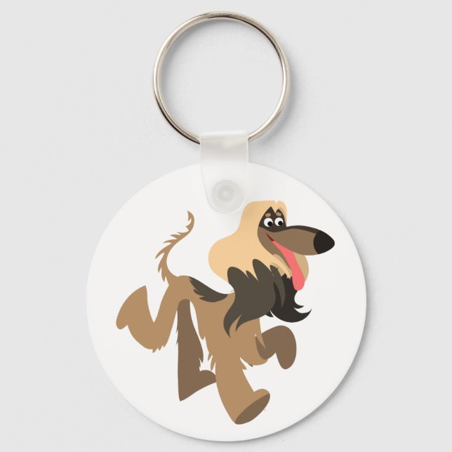 Cute Clownish Cartoon Afghan Hound Keychain (Front)