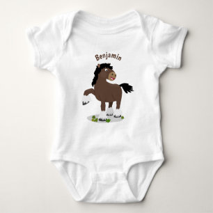 Cute Clydesdale draught horse cartoon illustration Baby Bodysuit