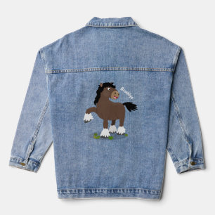 Cute Clydesdale draught horse cartoon illustration Denim Jacket