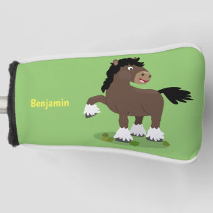 Cute Clydesdale draught horse cartoon illustration Golf Head Cover