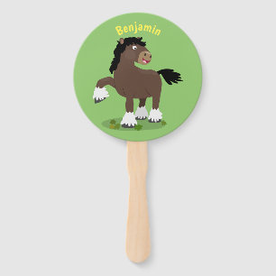 Cute Clydesdale draught horse cartoon illustration Hand Fan