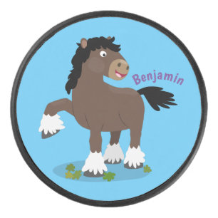 Cute Clydesdale draught horse cartoon illustration Hockey Puck