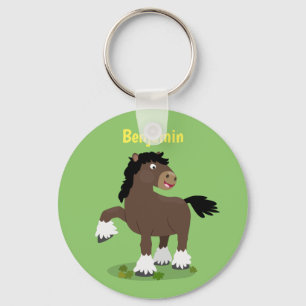 Cute Clydesdale draught horse cartoon illustration Key Ring