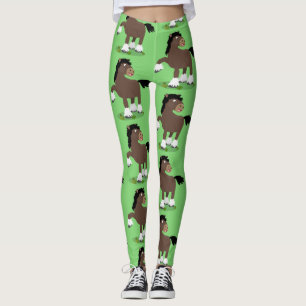 Cute Clydesdale draught horse cartoon illustration Leggings
