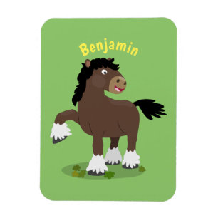 Cute Clydesdale draught horse cartoon illustration Magnet