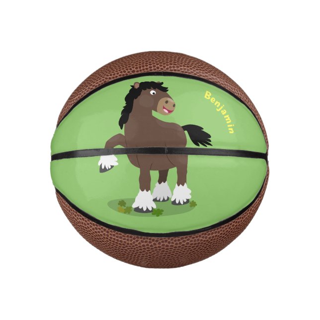 Cute Clydesdale draught horse cartoon illustration Mini Basketball (Front)