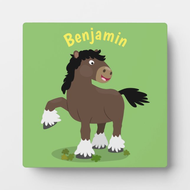 Cute Clydesdale draught horse cartoon illustration Plaque (Front)