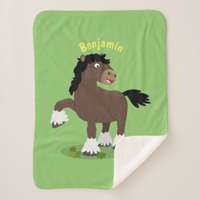 Cute Clydesdale draught horse cartoon illustration Sherpa Blanket (Front)