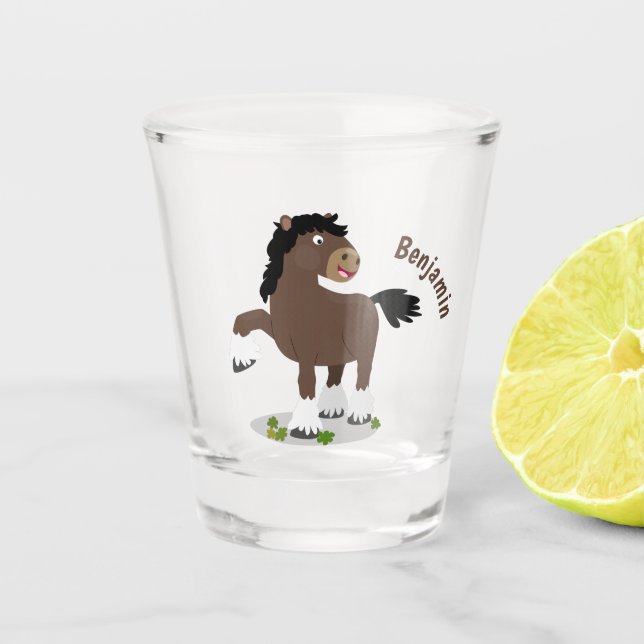 Cute Clydesdale draught horse cartoon illustration Shot Glass (Front)