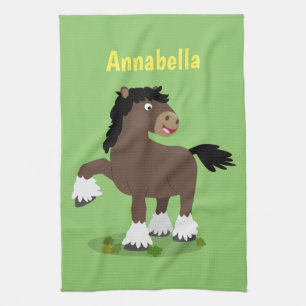 Cute Clydesdale draught horse cartoon illustration Tea Towel