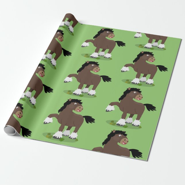 Cute Clydesdale draught horse cartoon illustration Wrapping Paper (Unrolled)