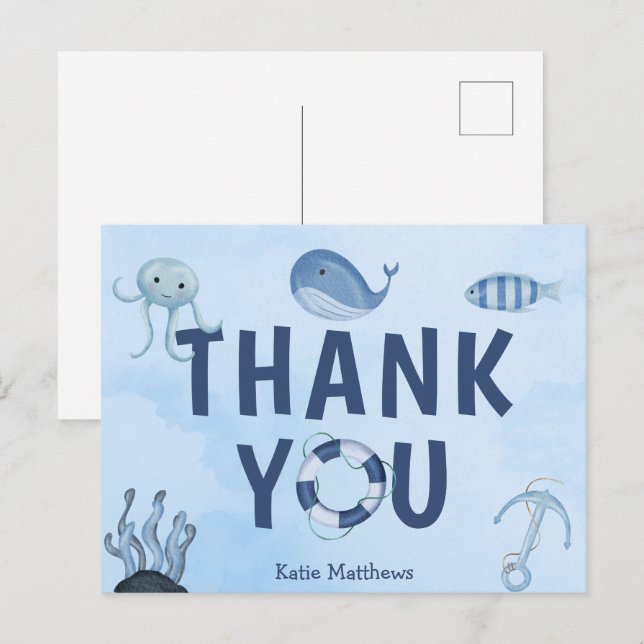 Cute Coastal Baby Shower Ocean Animals Thank You Postcard (Front/Back)
