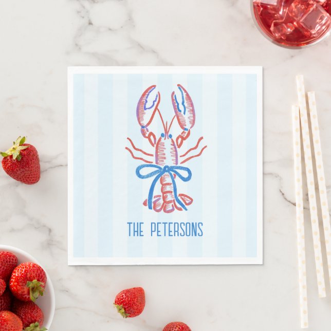Cute Coastal Hand Drawn Lobster  Napkin (Insitu)