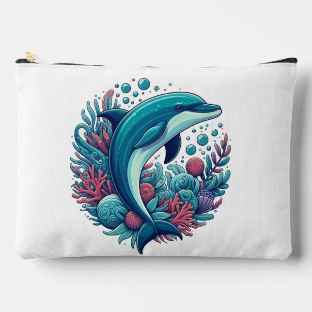 Cute, coastal/nautical dolphin  accessory pouch (Front)