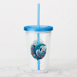 Cute, coastal/nautical dolphin acrylic tumbler