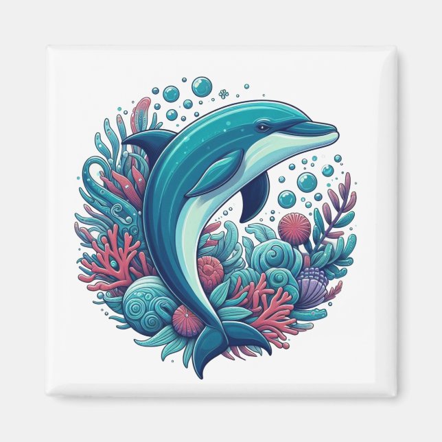 Cute, coastal/nautical dolphin  magnet (Front)