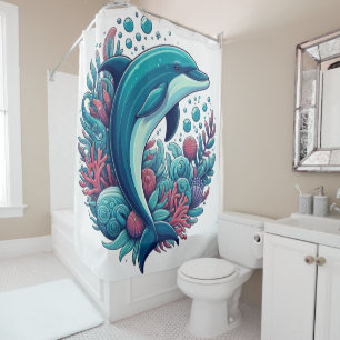 Cute, coastal/nautical dolphin shower curtain