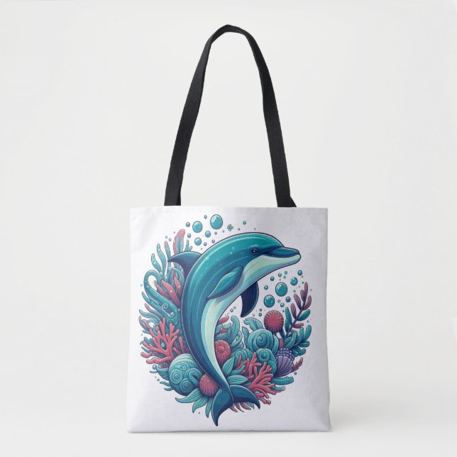 Cute, coastal/nautical dolphin  tote bag (Front)