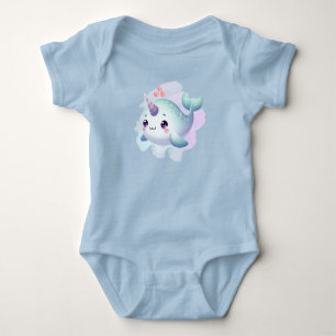 Cute/coastal/nautical narwhal baby bodysuit