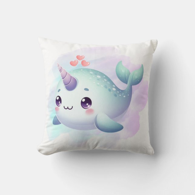 Cute/coastal/nautical narwhal  cushion (Front)