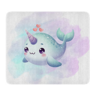 Cute/coastal/nautical narwhal cutting board