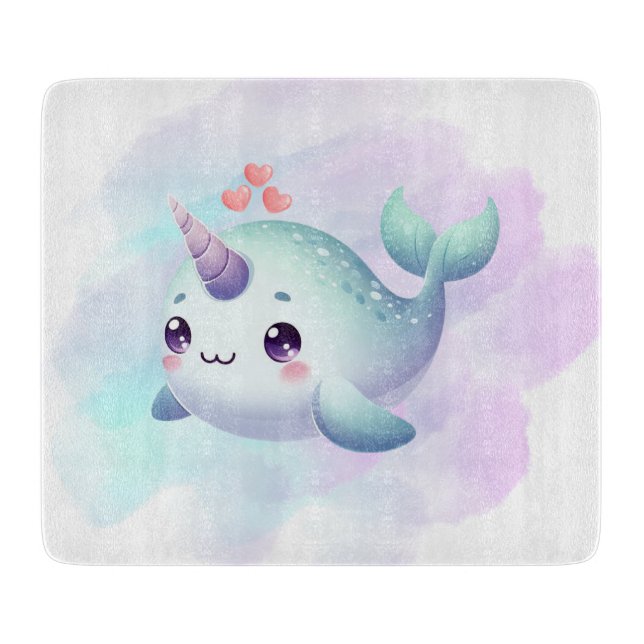 Cute/coastal/nautical narwhal  cutting board (Front)