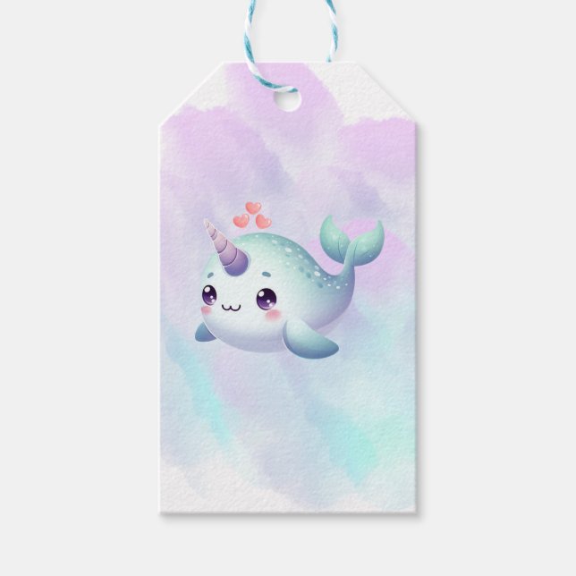 Cute/coastal/nautical narwhal  gift tags (Front)