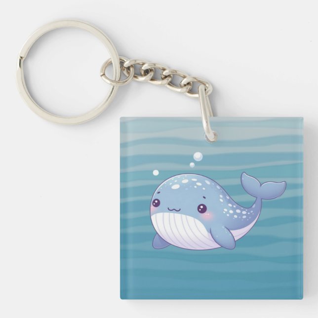 Cute, coastal/nautical whale key ring (Front)