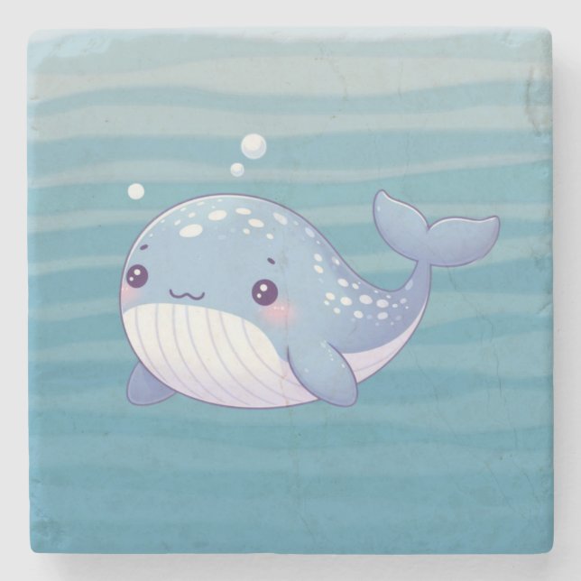 Cute, coastal/nautical whale stone coaster (Front)