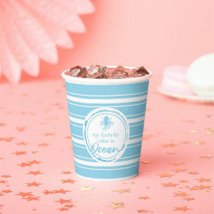 Cute Coastal Octopus Nautical Striped Birthday Paper Cups