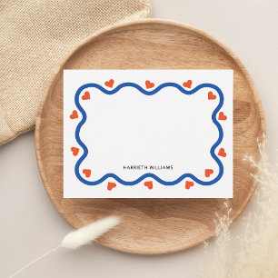 Cute Cobalt Blue Wave Border and Coral Heart Card