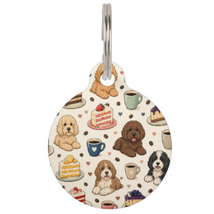 Cute Cockapoo Coffee & Cake Dog Tag   Cozy dog tag