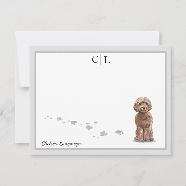 Cute Cockapoo Dog Grey Border Monogram Your Name Card (Front)