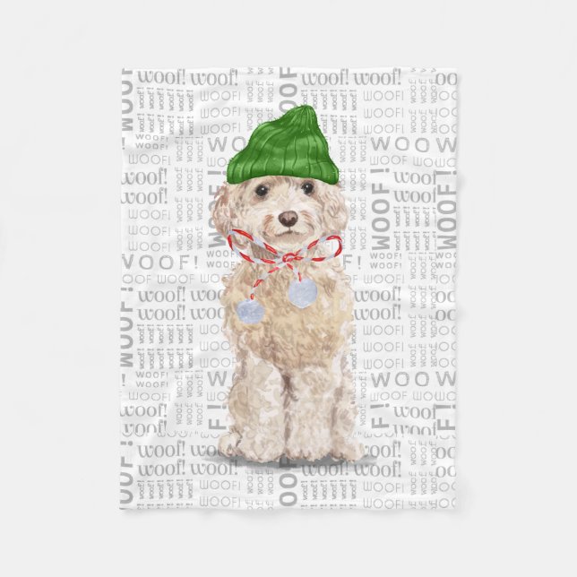 Cute Cockapoo Santa Dog Christmas Fleece Blanket (Front)