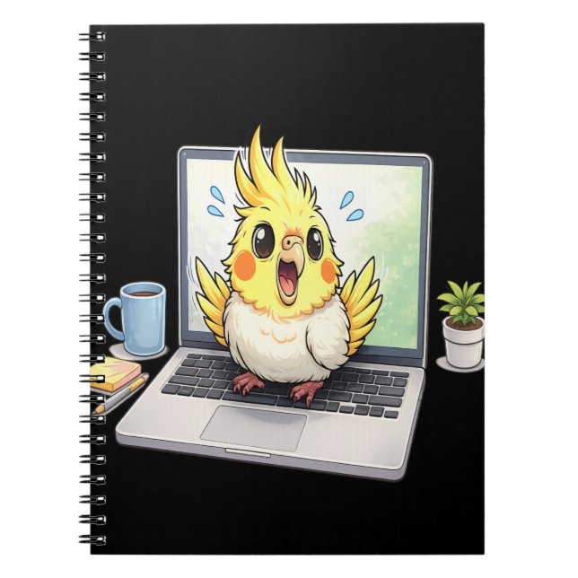 Cute Cockatiel Bird on Laptop Notebook (Front)