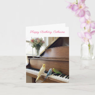 Cute Cockatiel Budgie Music Lover Custom Birthday  Card