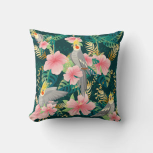 Cute Cockatiel Parrot Vintage Pattern Cushion
