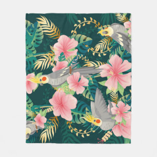Cute Cockatiel Parrot Vintage Pattern Fleece Blanket